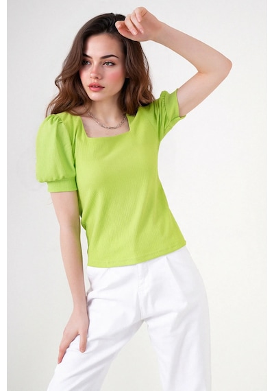 Hiccup Bdart Slim Fit Kare Yaka Bluz Yeşil