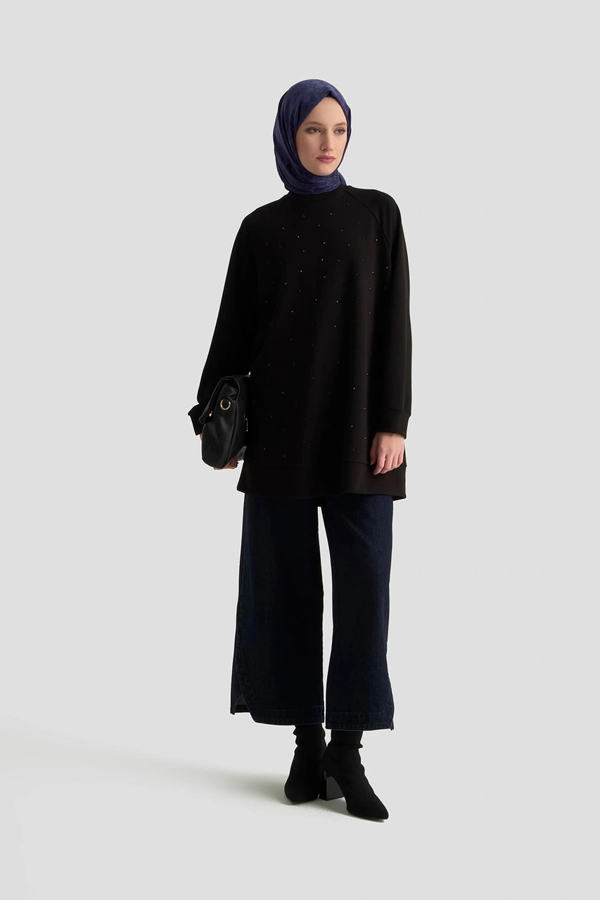 Armine Trend Önü Taş İşlemeli Tunik Siyah 25kt449