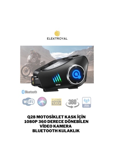 Wearfitpro Q28 Motosiklet Kask İçin 1080p 360 Derece Dönebilen Video Kamera Bluetooth Kulaklık