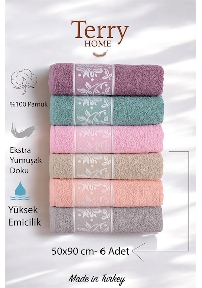 Sare Organik Pamuklu 6 Adet El-yüz Havlu Seti 50x90 Cm Asorti