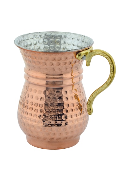Ludıa Geleneksel El İşlemesi 300ml Bakır Kulplu Maşrapa Ayran Bardağı 7,5cmx10cm Bakır