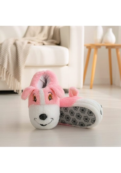 Papucumun Dünyası Unisex Yumuşak Taban Sevimli Köpek Panduf Yetişkin Ve Çocuk Kız Ve Erkek Panduf Pembe