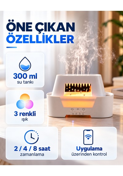 Damla Tasarımlı Aroma Difüzör 300 Ml Hava Nemlendirici Amber Işıklı 3 Renk Led Zamanlayıcılı Uygulama Kontrollü Dekoratif Buhar Makinesi Beyaz