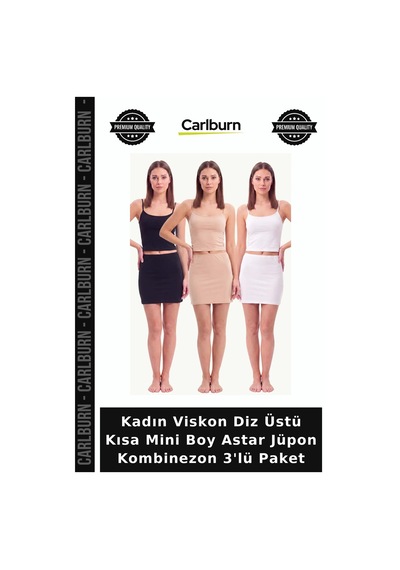 Carlburn Özel Seri Kadın Viskon Diz Üstü Kısa Mini Boy Astar Jüpon Kombinezon 3'lü Paket Rahat Kesim Tekstil Beyaz Siyah Ten Carlburn Özel Seri Kadın Viskon Diz Üstü Kısa Mini Boy Astar Jüpon Kombinezon 3'lü Paket Rahat Kesim Tekstil Beyaz Siyah Ten