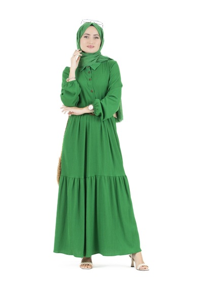 Sevitli Hasır Kemerli Elbise-benetton Yeşili-1294-benetton Yeşil
