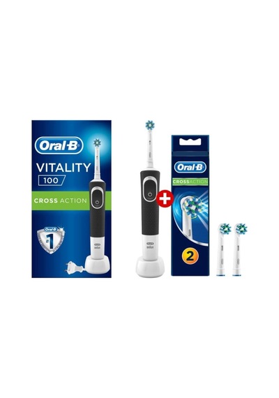 Vitality D100 Siyah Cross Action Elektrikli Diş Fırçası+yedek Başlık Cross Action 2'li Diğer