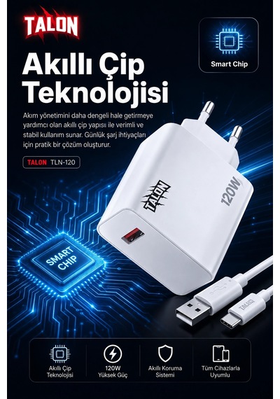 120w Hızlı Şarj Adaptörü Ve Kablo Seti Akıllı Çipli Güvenli Şarj Özellikli Diğer