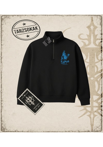 Tarzsokak Gotik & Grunge Streetwear Hıjrah Yarım Fermuarlı Sweatshirt Siyah Tarzsokak Gotik & Grunge Streetwear Hıjrah Yarım Fermuarlı Sweatshirt Siyah