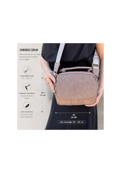Just Polo Kadın Yeni Sezon Yumuşak Deri Şal Detaylı Ayarlanabilir Askılı Şık El Ve Omuz Çantası Shopper Vizon 96646694