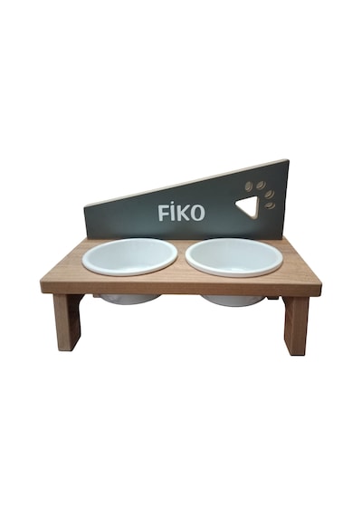 Realwood Özel İsimli Seramik Kaplı Kedi Köpek Mama Su Kabı Stantı