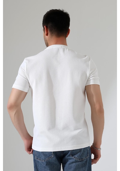 Erkek Fitilli Slim Fit Bisiklet Yaka Düz Renk T-shirt Beyaz