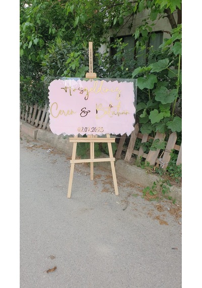 Pembe Boyalı Pleksi Düğün,Nişan,Doğum Günü Karşılama Panosu