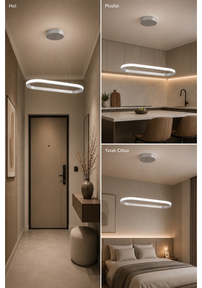 AvizeGO Elipso Led Sarkıt Avize Beyaz Işık Gri