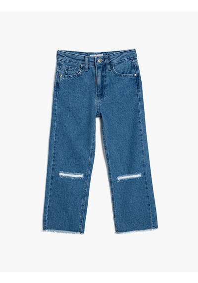 Koton Kot Pantolon Yıpratılmış Detaylı Pamuklu- Straight Jean Orta İndigo 5wkg40087ad İndigo Indigo