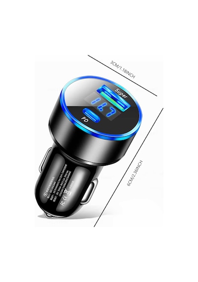 Siyah Araç İçi Usb 3.0 Type C 20w Soketli Çakmaklık Güç Adaptörü Tüm Cihazlar 12v-24v