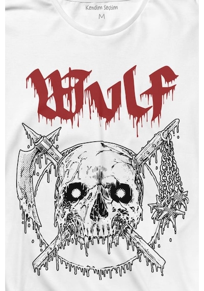 Wulf Metal Rock Band Skull Kuru Kafa Urban Gothic Uzun Kollu Tişört Baskılı T-shirt 001