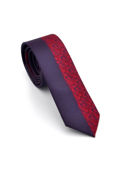 Gaffy Bordo Ve Lacivert Pano Desenli Dokuma Kumaş Slim Fit Kravat // Kpk011 Desenli