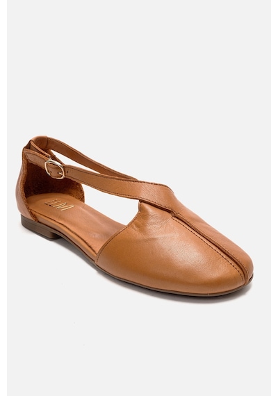 Luvishoes Fable Taba Cilt Hakiki Deri Yanları Açık Kadın Babet Ayakkabı