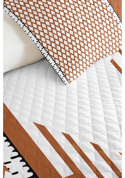 Kahverengi Geometrik Modern Genç Odası Tek Kişilik Pike Takımı-siyah 160x220cm Kapitone Yatak Örtüsü Kumlu Sis Serabı