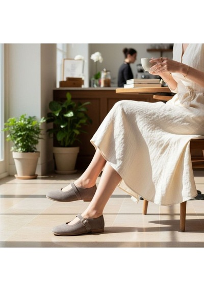 Ne&ve Shoes Vizon Süet Hakiki Deri Tokalı Babet