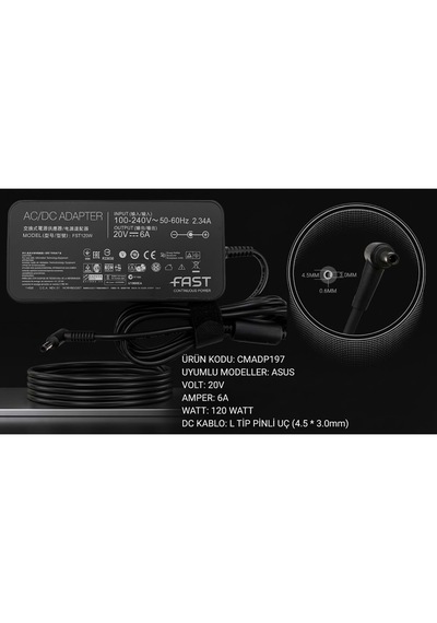 Nbtech Fast C197 20v 6a 120w 4.5mm 3.0 Mm Uç Asus Yeni Nesil Şarj Adaptör