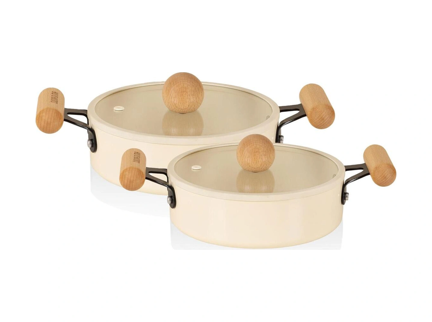 The Mia Cucina 4 Parça 18-20 Cm Kapaklı Sahan Seti Takımı Seramik Kaplama Krem