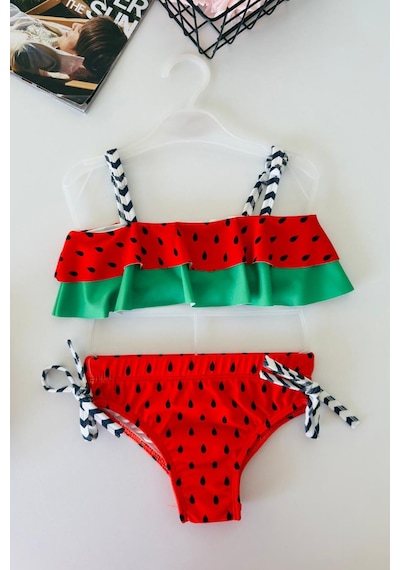 Miniğimin Cicileri Karpuz Desenli Kız Çocuk 2 Li Mayo Bikini ... Kırmızı