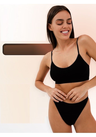 Mistirik Pisun Model Ip Askılı Örme Kumaş Büstiyer Korse Spor Sütyen Korse Ince Askılı Siyah Renk Siyah