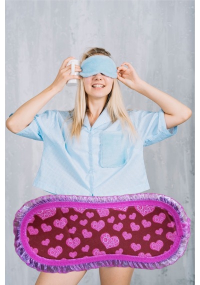 Pazarız Uyku Göz Bandı Maskesi Işık Önleyici Gözlük Maske Bant Eye Mask Pembe Kalp