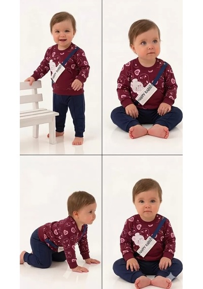 Pekminibebe 6/24 Ay Baskılı Penye Bebek Takımı Bordo