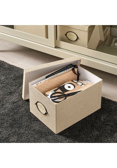 Ikea Kvarnvık Kapaklı Karton Saklama Kutusu 25 X 35 X 20 Cm Bej