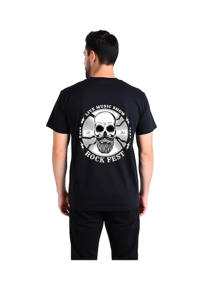 Paybuy Erkek Rock Fest Canlı Müzik Şov Baskılı Tişört Kafatası Tasarım G Siyah