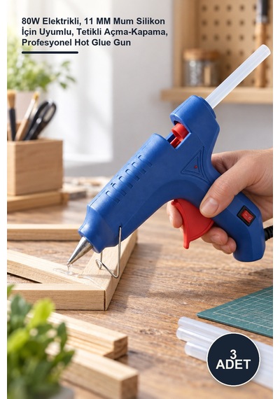 3 Adet Sıcak Silikon Tabancası 80w Elektrikli, 11 Mm Mum Silikon İçin Uyumlu, Li Açma-kapama, Profesyonel Hot Glue Gun