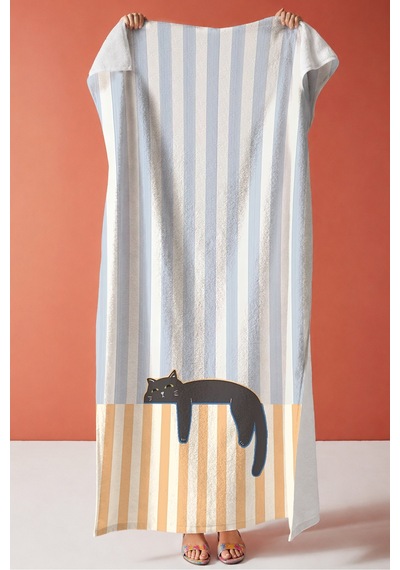 Kedi Ve Çizgiler Plaj Havlusu - Marine Pastel Mavi Bej Havuz Deniz Banyo Hızlı Kuruyan Sahil Örtüsü Dalgın Porselen Kedi Ve Çizgiler Plaj Havlusu - Marine Pastel Mavi Bej Havuz Deniz Banyo Hızlı Kuruyan Sahil Örtüsü Dalgın Porselen