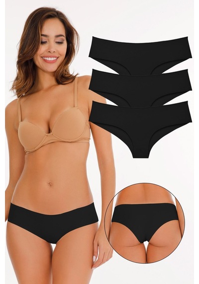 Sensu Kadın Brazilian Lazer Kesim Külot 3'lü Paket Set Siyah Kts2113 Siyah