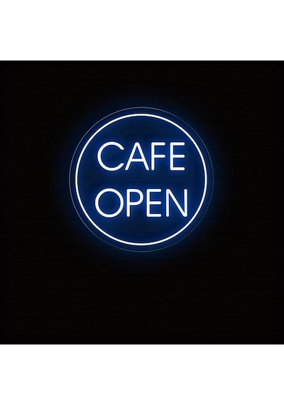 Cafe Open Yazılı Neon Tabela Mavi
