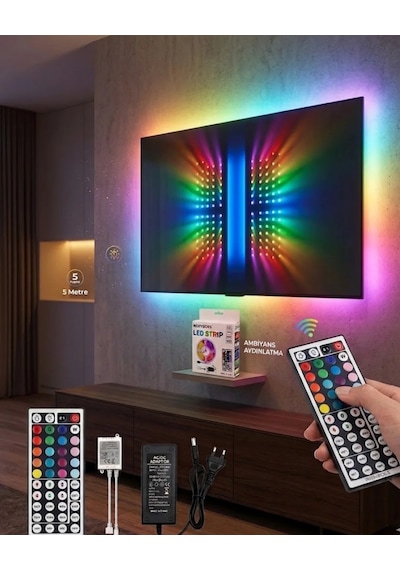 Rgb Led Strip 5 Metre Kumandalı 5050 Şerit Led Dekorasyon Işığı 82119531