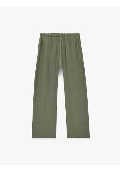 Koton Beli Lastikli Bağlamalı Geniş Paça Pantolon Haki 6sak40240pw