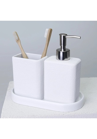 By Selim Linen Beyaz 5 Parça Polyester Banyo Seti Beyaz