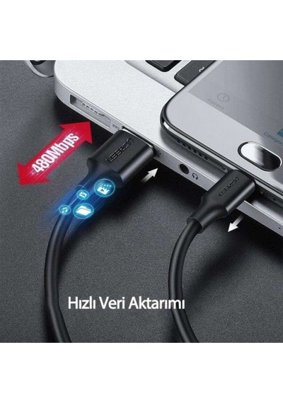 Ugreen Usb-c - Usb-a 3a Qc Örgülü Hızlı Şarj Kablosu, 1 M, Gümüş Beyazı, 60131