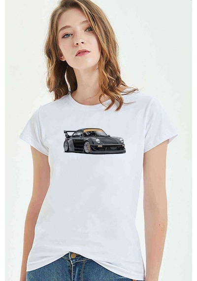 Porsche Baskılı Beyaz Kadın Tshirt (534306324)
