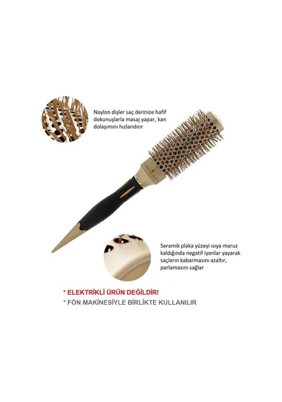 Lom1162 Nano Teknoloji Seramik + İyonik Termal Fön Saç Fırçası Antistatik, Kauçuk Kaydırmaz Sap, Profesyonel Kullanım 32 Mm