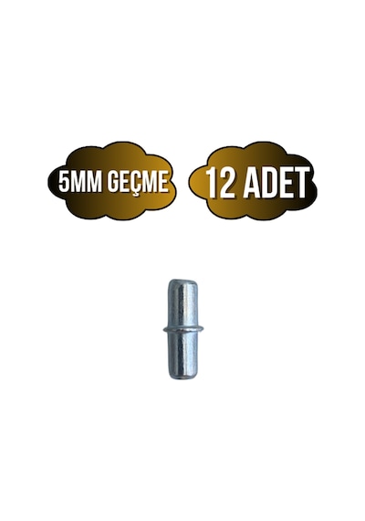Metal Çift Taraflı 5mm Geçme Raf Pimi Dolap Raf Altı Pimi 5mm Metal 12 Adet Krom