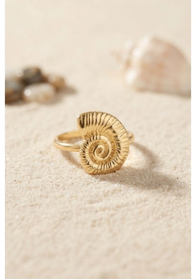 Nautilus Tasarım Gold Renk Kadın Yüzük Tj-byk4213 Beyaz