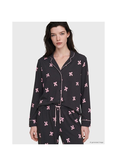 Lcw Dream Gri Gömlek Yaka Desenli Hamile Pijama Takımı
