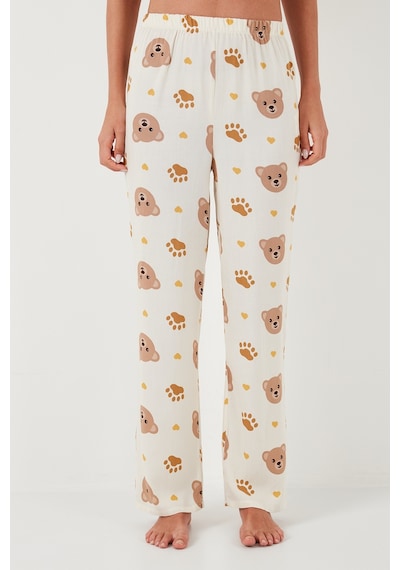 Lela Rahat Kesim Bol Paça Mono Yaka Kısa Kollu Bayan Pijama Takımı 6110290 Bej