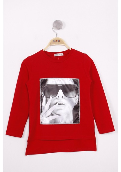 Toontoy Kız Çocuk Gözlüklü Kız Baskılı Sweatshirt Kırmızı