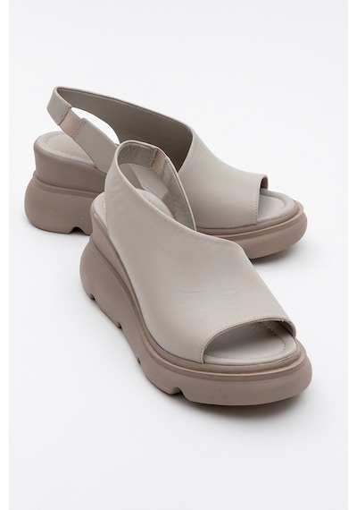Luvishoes Luvi Shoes Agusto Taş Cilt Hakiki Deri Kadın Dolgu Topuk Sandalet Taş Rengi Taş