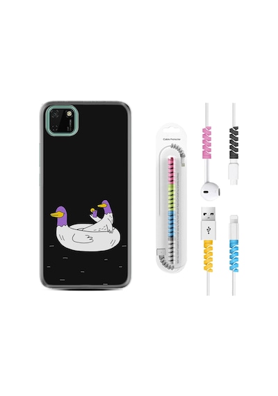 Huawei Y5P Kılıf Kablo Koruyuculu Keyifli Ördekler 1725