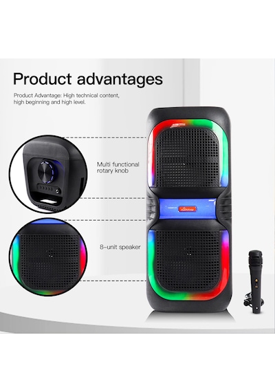 Bluetooth Ms2039 Hoparlör Rgb Led Işıklı Mikrofonlu Telefon, Aux, Radyo, Kareoke, Usb Bağlantı Bataryalı